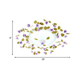 Ambient Led White Glass Semi Flush Ceiling Light - Countryside Purple Domed Design With Flower And