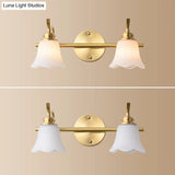 American Brass Wall Vanity Light With Frosted Glass For Indoor Down Lighting