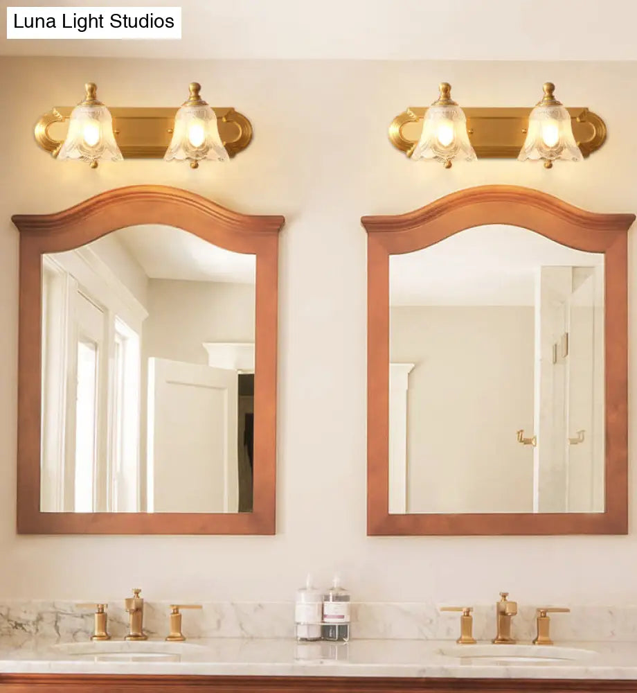 American Brass Wall Vanity Light With Frosted Glass For Indoor Down Lighting