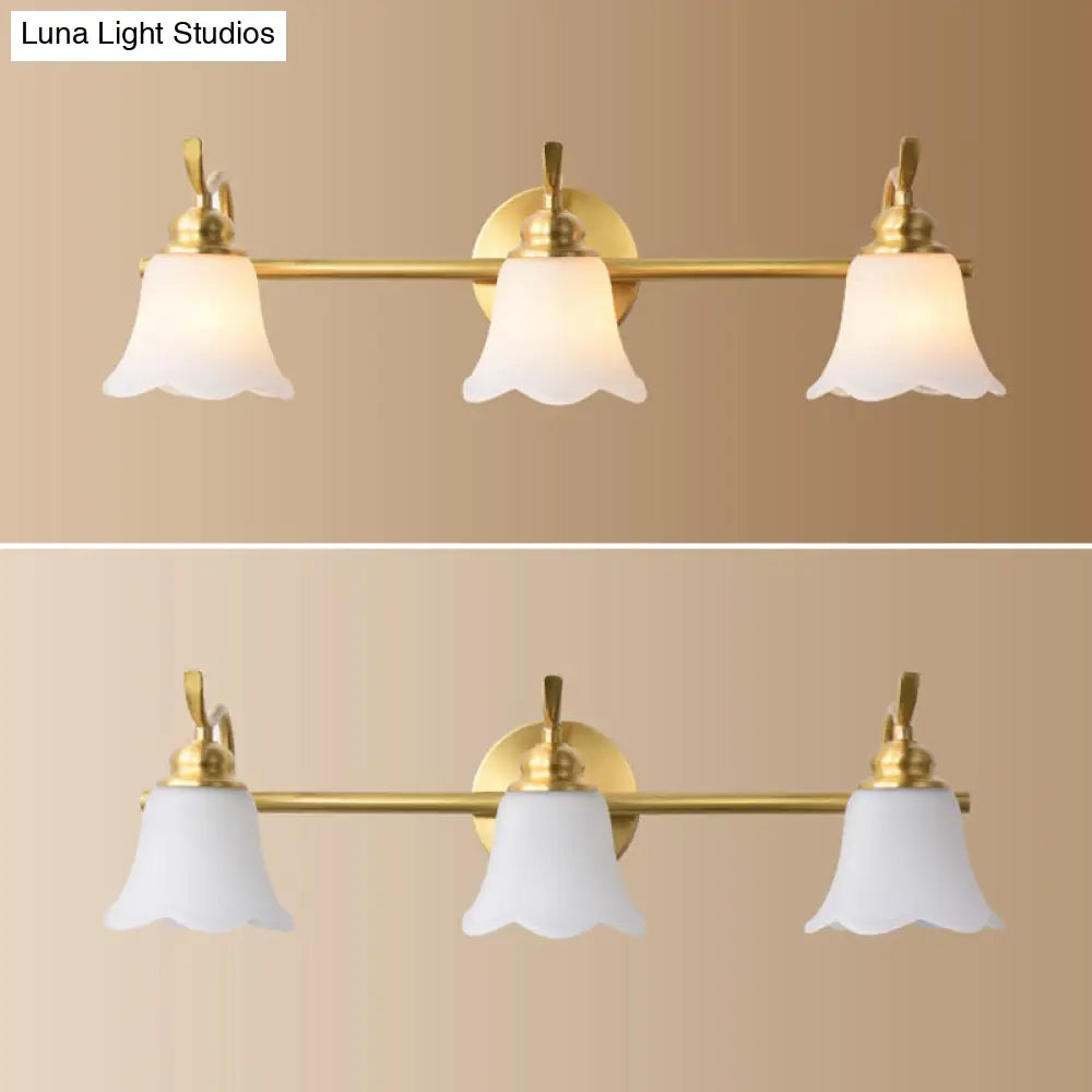 American Brass Wall Vanity Light With Frosted Glass For Indoor Down Lighting