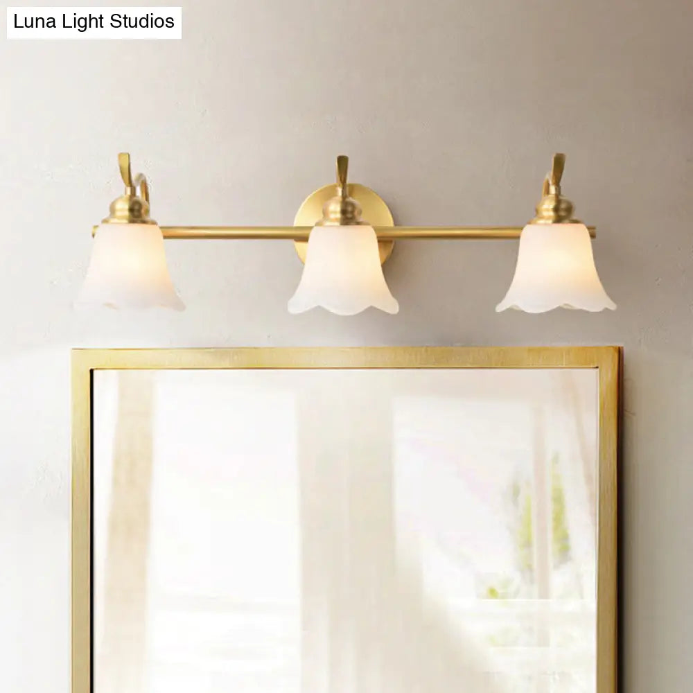 American Brass Wall Vanity Light With Frosted Glass For Indoor Down Lighting