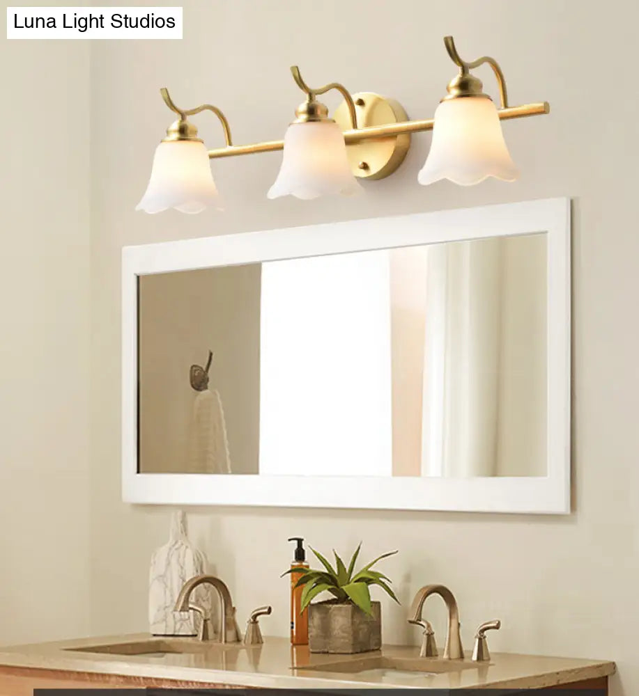 American Brass Wall Vanity Light With Frosted Glass For Indoor Down Lighting