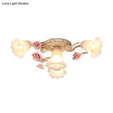 American Flower Milk Glass Morning Glory Ceiling Light - Pink Semi Flush Mount With 4/6 Heads