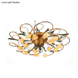 American Garden Bedroom Ceiling Light With 8/15 Led Heads And Frosted Glass In Brass Finish