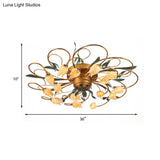 American Garden Bedroom Ceiling Light With 8/15 Led Heads And Frosted Glass In Brass Finish
