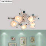 American Garden Flower Semi-Flush Mount Light - 5 Bulbs Frosted White Glass Ideal For Living Room