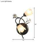 American Garden Flower Wall Lamp With Bronze Finish Frosted Glass Sconce Light - 2-Head Left/Right