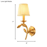 American Rustic Fabric Wall Sconce With Brass Pleated Shade For Living Room Lighting