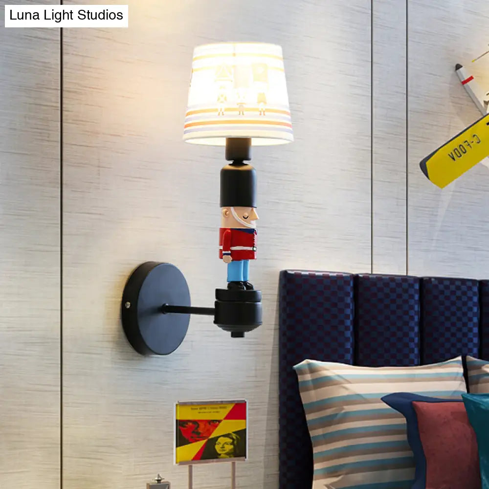 American Style Soldier Wall Lamp With Tapered Shade - 1 Head Bedroom Sconce Light