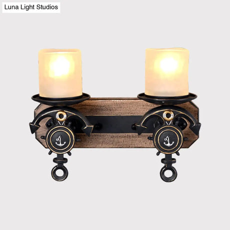 Anchor Arm Wall Lamp For Kids - Resin Mount Light Fixture With Blue/Brown Design And Opal Glass