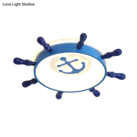 Anchor Pattern Flush Mount Led Ceiling Light With Blue Rudder Design For Kids Warm/White