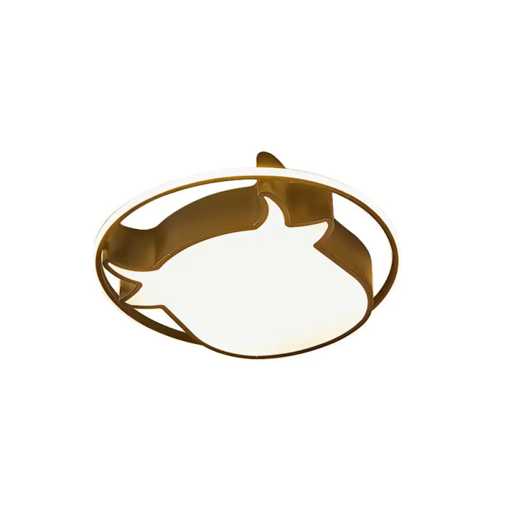 Animal-Inspired Ring Kids Flush Ceiling Light: Eye-Caring Ox Head Acrylic Lamp