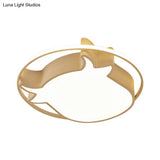 Animal - Inspired Ring Kid’s Flush Ceiling Light: Eye - Caring Ox Head Acrylic Lamp