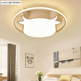 Animal - Inspired Ring Kid’s Flush Ceiling Light: Eye - Caring Ox Head Acrylic Lamp
