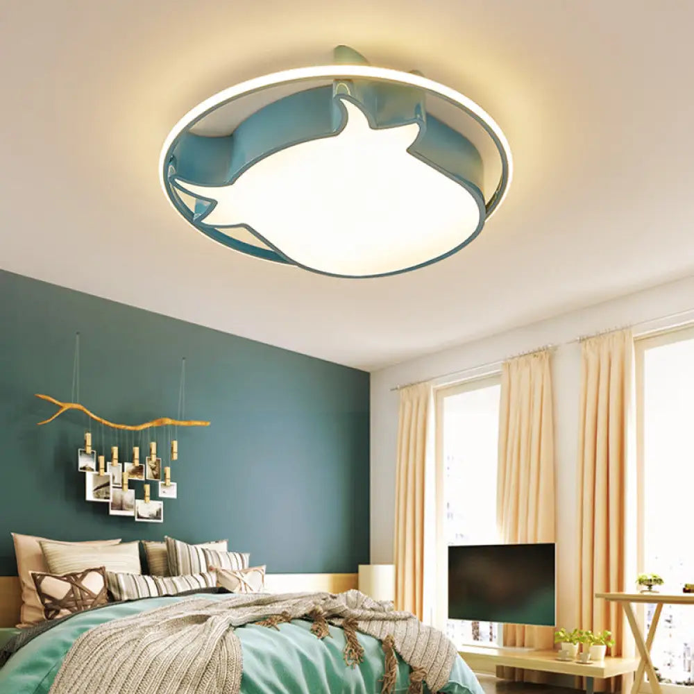 Animal - Inspired Ring Kid’s Flush Ceiling Light: Eye - Caring Ox Head Acrylic Lamp Blue / Third