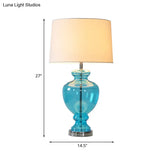 Annamaria - Retro 1 Head Table Lighting Bedroom Nightstand Lamp With Urn Blue Glass Base And Drum