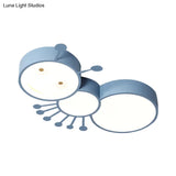 Ant Baby Led Ceiling Lamp In White/Pink/Blue - Cartoon Iron Flush Mount Lighting