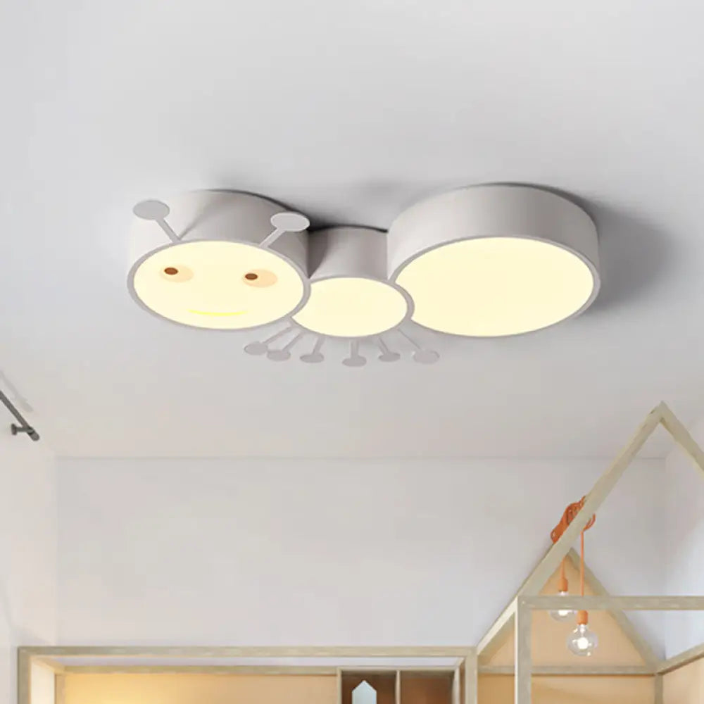 Ant Baby Led Ceiling Lamp In White/Pink/Blue - Cartoon Iron Flush Mount Lighting White