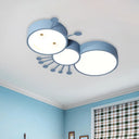 Ant Baby Led Ceiling Lamp In White/Pink/Blue - Cartoon Iron Flush Mount Lighting Blue