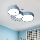 Ant Baby Led Ceiling Lamp In White/Pink/Blue - Cartoon Iron Flush Mount Lighting Blue