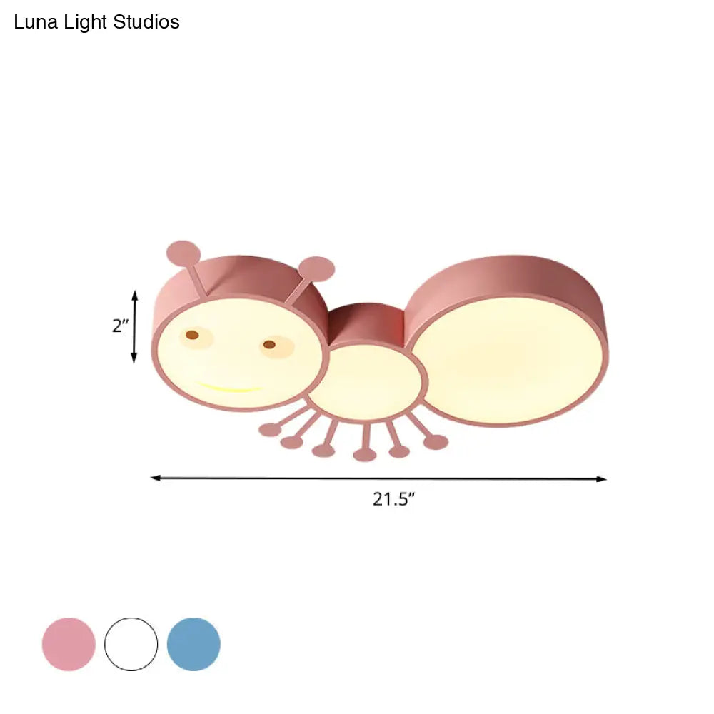 Ant Baby Led Ceiling Lamp In White/Pink/Blue - Cartoon Iron Flush Mount Lighting