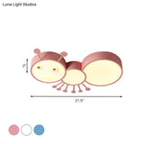 Ant Baby Led Ceiling Lamp In White/Pink/Blue - Cartoon Iron Flush Mount Lighting