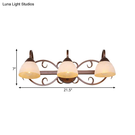 Antique Beige Glass Vanity Wall Light With Swooping Arm And Multiple Bulbs For Bathroom Sconce