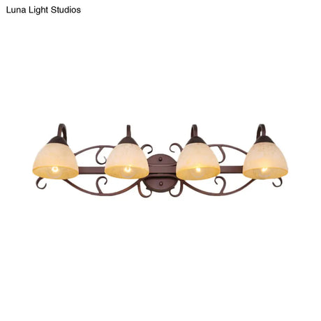 Antique Beige Glass Vanity Wall Light With Swooping Arm And Multiple Bulbs For Bathroom Sconce