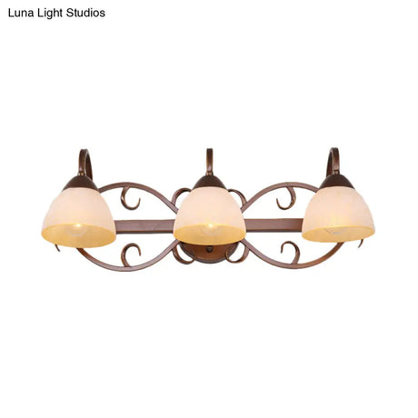 Antique Beige Glass Vanity Wall Light With Swooping Arm And Multiple Bulbs For Bathroom Sconce