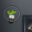 Antique Black/Grey/White Metal Sconce Light For Bedroom Wall Mount - Circular Design With Plant Cup
