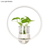 Antique Black/Grey/White Metal Sconce Light For Bedroom Wall Mount - Circular Design With Plant Cup