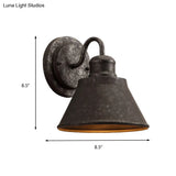Antique Black Metal Sconce Light With Drum/Trumpet Shade - Retro Rustic Wall Lamp Fixture 1-Light