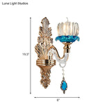 Antique Blue Crystal Flowerbud Wall Mount Light For Living Room