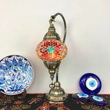 Antique Brass Armed Task Lamp With Colorful Glass Shade Single Bulb Table Light / B