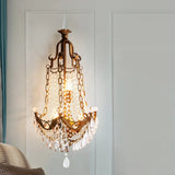 Antique Brass Countryside Beaded Crystal Sconce - 3-Light Wall Mounted Light For Living Room