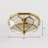 Antique Brass Dining Room Ceiling Lamp With Polygon Semi - Opaque Flush Mount Shade 6 /