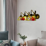 Antique Brass Dome Wall Lamp With 3 Stained Glass Sconce Lights & Leaf/Flower Pattern / Flower