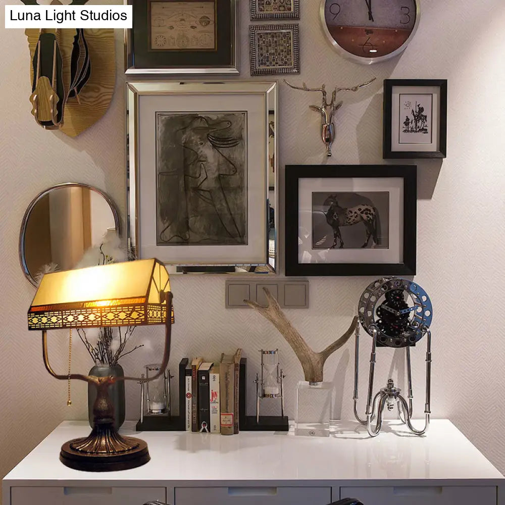 Antique Brass Geometric Nightstand Lamp With Single Light For Bedside Table