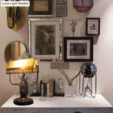 Antique Brass Geometric Nightstand Lamp With Single Light For Bedside Table