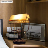Antique Brass Geometric Nightstand Lamp With Single Light For Bedside Table