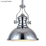 Antique Brass Pendant Light With Frosted Diffuser - Vintage Style Metal Dome Shade 1-Light Hanging