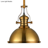 Antique Brass Pendant Light With Frosted Diffuser - Vintage Style Metal Dome Shade 1-Light Hanging