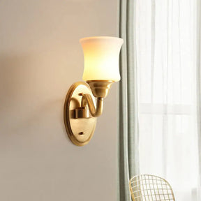 Antique Brass Sconce Light With Curved Cream Glass Shade - Ideal For Staircase Wall Decoration