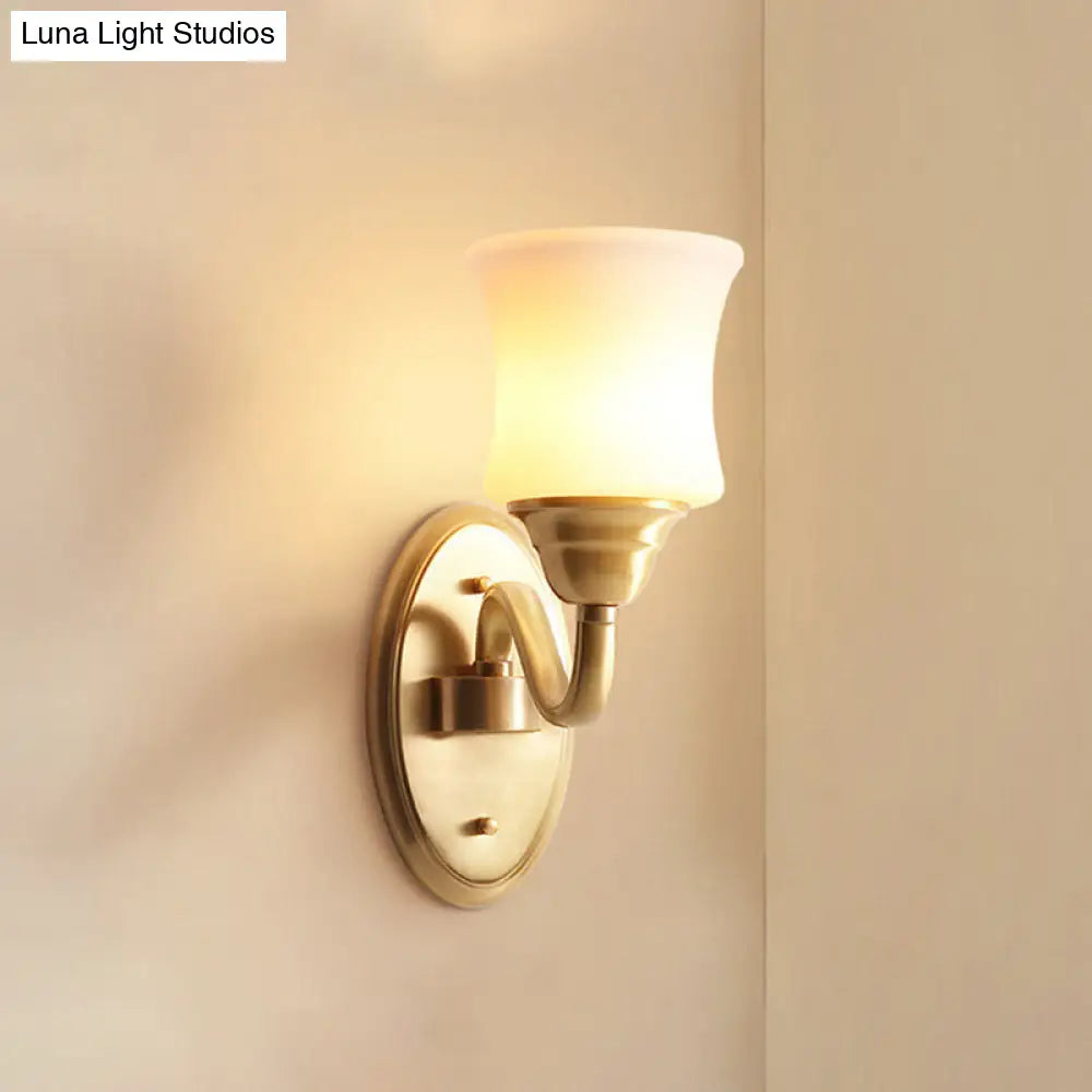 Antique Brass Sconce Light With Curved Cream Glass Shade - Ideal For Staircase Wall Decoration