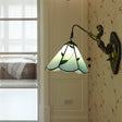 Antique Brass Sconce Light With Green Glass Lily Shade - Elegant Wall Mount For Hallway