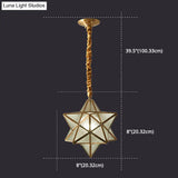 Antique Brass Star Shade Glass Pendant Lamp - Vintage Hanging Light For Hallway With Adjustable