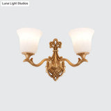 Antique Brass Wall Sconce: Alabaster Glass Bell Tearoom Lighting
