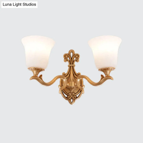 Antique Brass Wall Sconce: Alabaster Glass Bell Tearoom Lighting