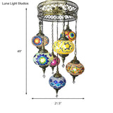 Antique Bronze 7-Head Chandelier With Colorful Glass Shades - Elegant Living Room Lighting Fixture