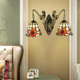 Antique Bronze Bell Wall Mounted Tiffany Sconce Light With 2 Frosted Glass Mermaid Heads - Ideal For